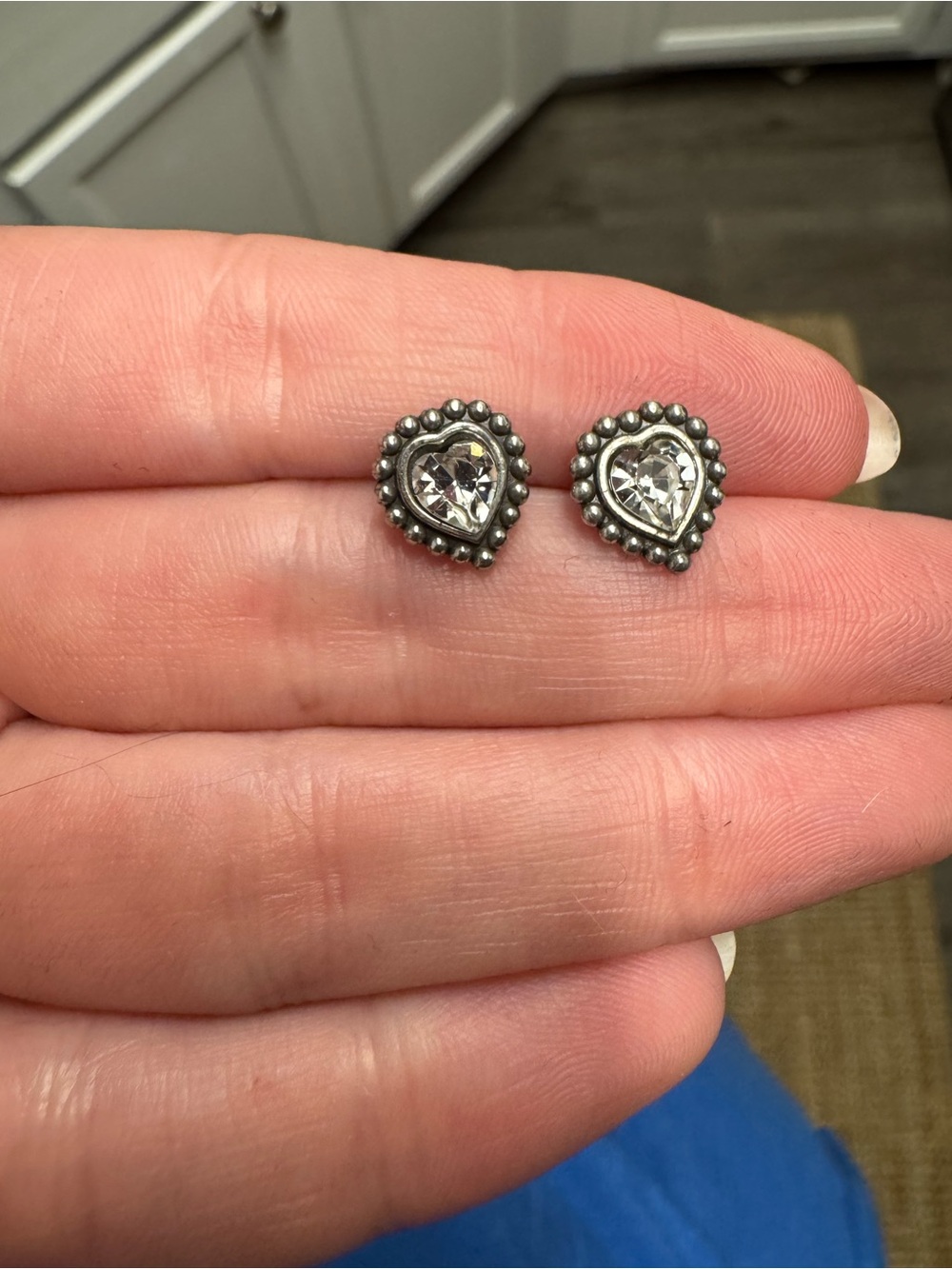 Brighton Silver-Tone Heart Crystal Stud Earrings